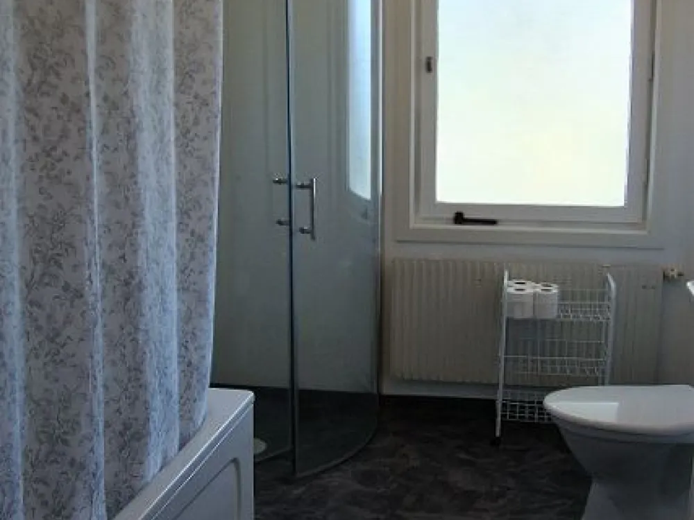 A bathroom with a shower and a bathtub.