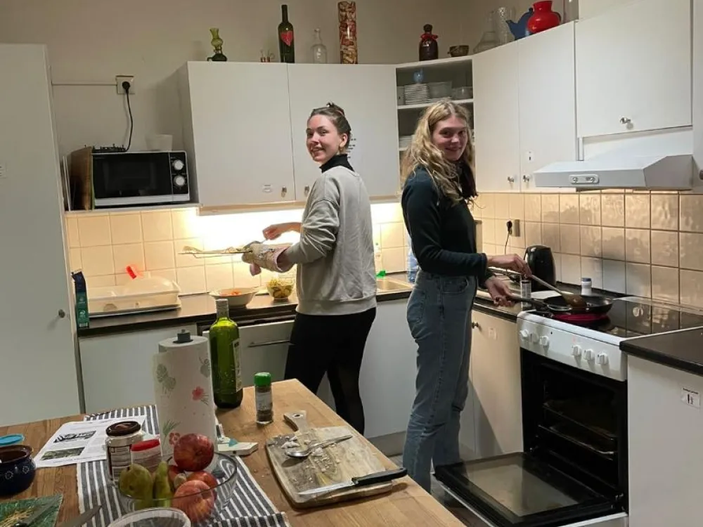 A couple making food.